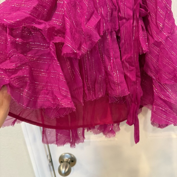 Le Superbe 100% Silk Mini Dress Women’s Size 2 Magenta Fuchsia Metallic Ruffles - Picture 5 of 10
